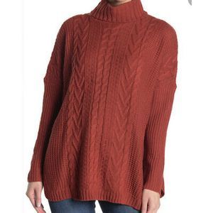 NWT Joseph A Cable Knit Rust Turtleneck Sweater